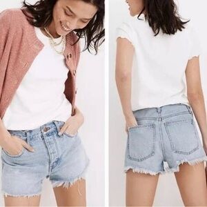 Madewell Button Fly Relaxed Denim Cut Off Shorts Raw Hem Size 30